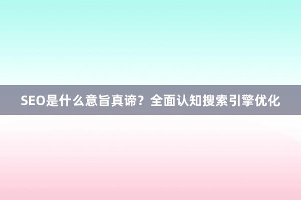 SEO是什么意旨真谛？全面认知搜索引擎优化